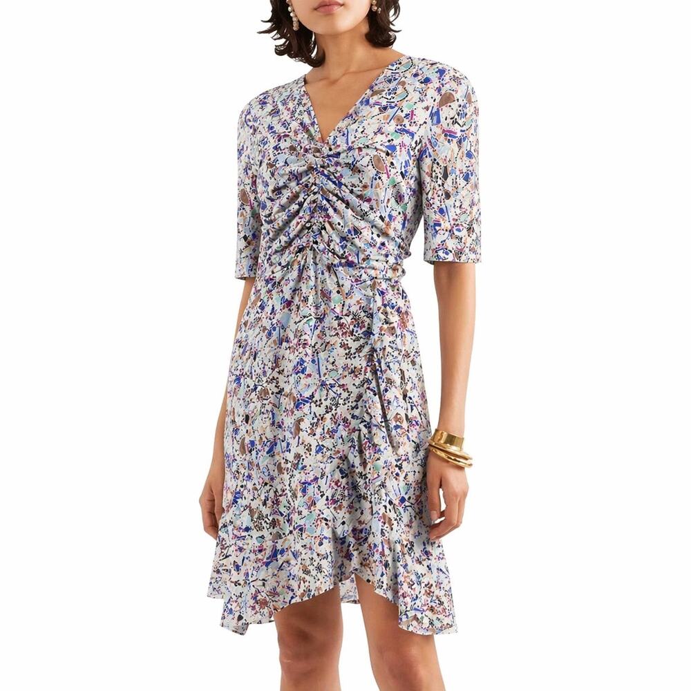 Isabel Marant Arodie Silk Abstract Print Ruched Wrap Mini Dress FR 34 / XS